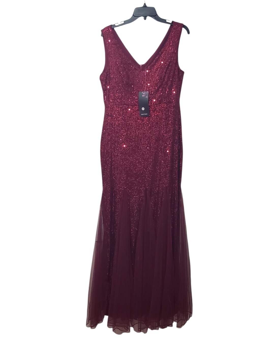Elegant Burgundy Sequin V-Neck Evening Gown Formal Prom XUCTHHC | Women XXL